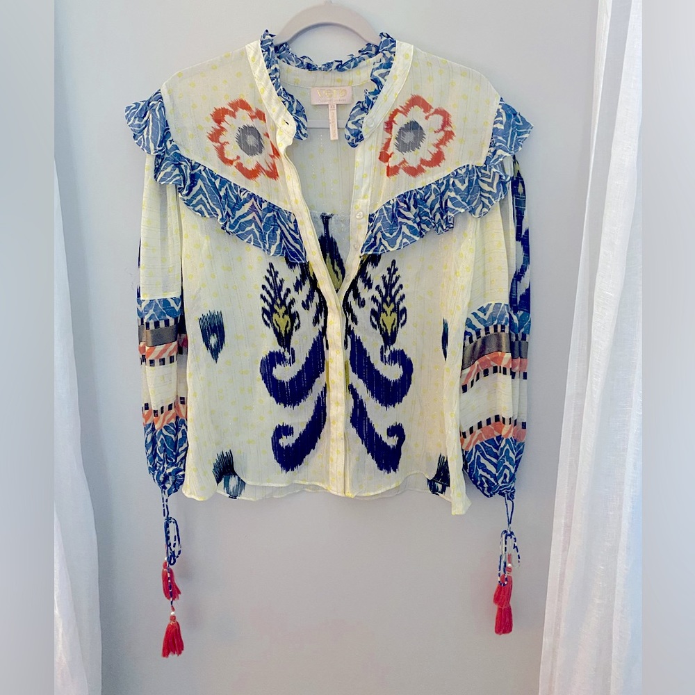 verb Pallavi Singhee Tassel Long Sleeve Blouse Anthropologie Size XS